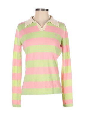Lilly Pulitzer Pink & Green Striped 100% Cashmere Collared Sweater - Size S